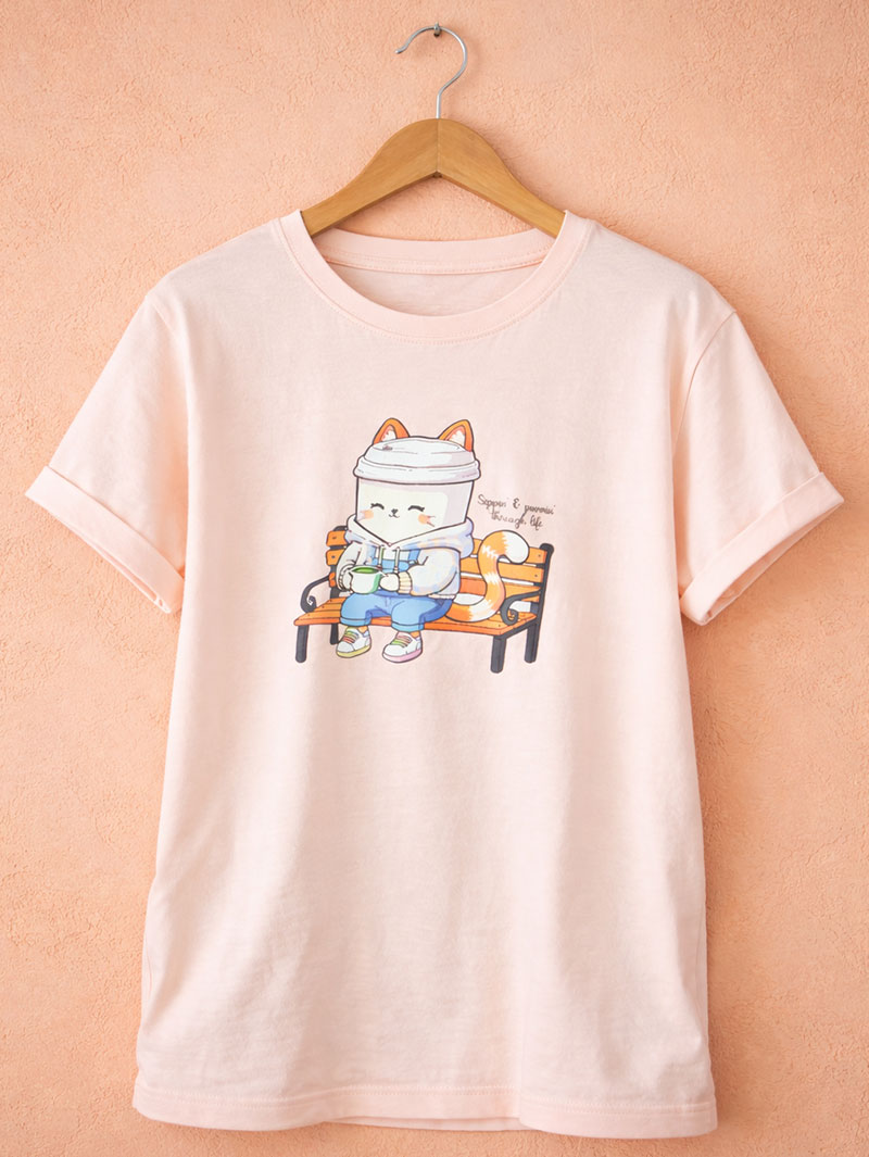 Women’s Printed Sippin & Purrin Casual Wear T-Shirt - Image 3