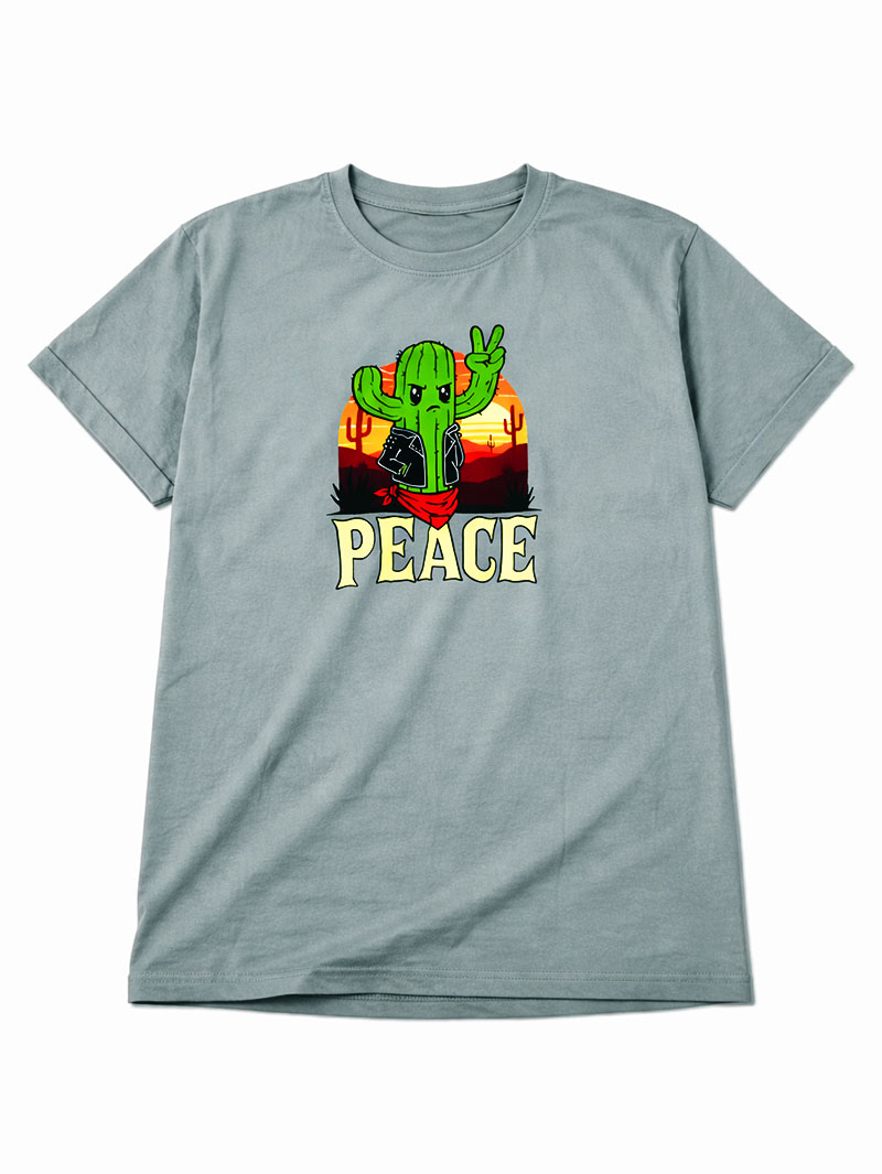 Women's Printed Cactus Peace Casual Wear T-Shirt - Image 4